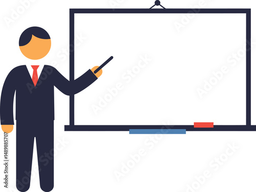 Teacher Pointing at Whiteboard - Minimalist Vector