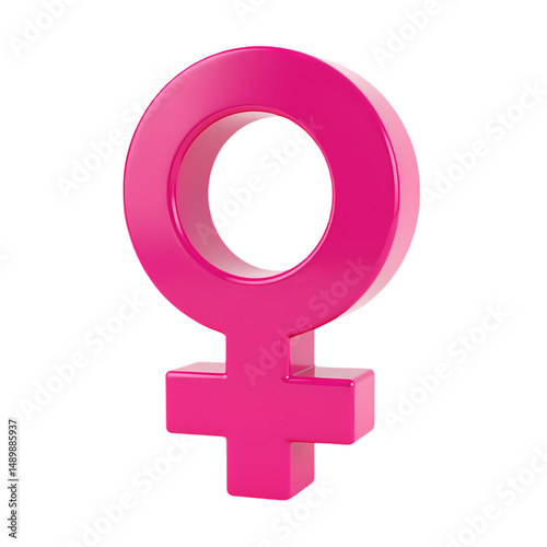 A pink female symbol  in a rendered three dimensional style  isolated on transparent backgruond
