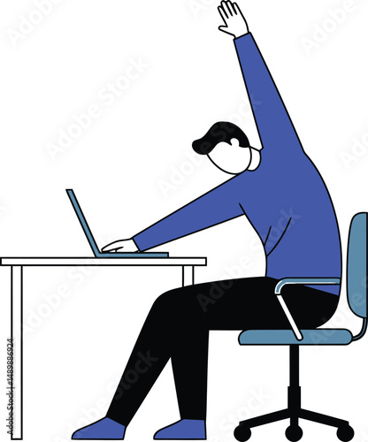 Remote Worker Stretching at Desk - Minimalist Vector