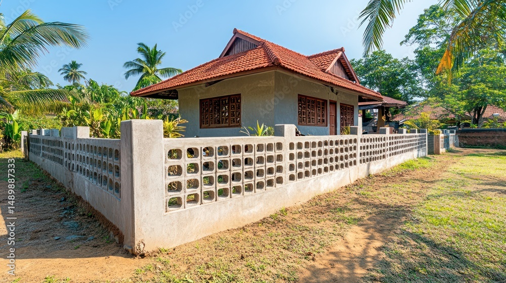 Tropical house, sunny day, garden, pathway, vacation rental Tropical house, sunny day, garden, pathway, vacation rental