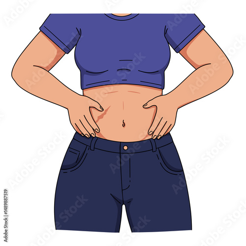 Young woman touching her stomach while experiencing discomfort or concern about health