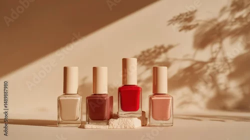 Obraz Elegant Collection of Nail Polishes Displayed with Soft Shadows and Warm Lighting