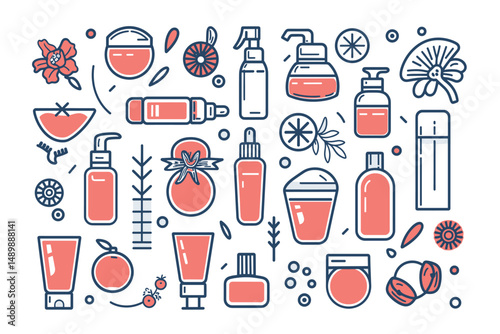 Set of Skin care icons. Beauty, skin, cosmetic, makeup icons collection. Vector illustration