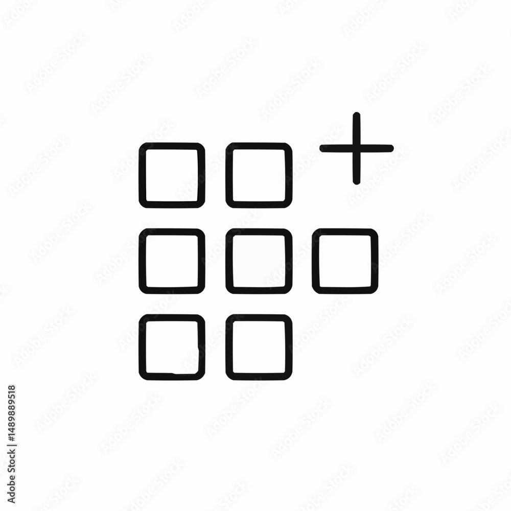 Obraz premium Outlined mobile app icon grid with _+_ sign — adding new app.