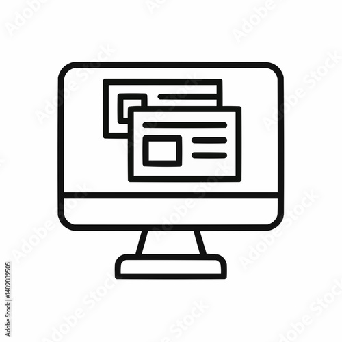 Outlined monitor with layered UI blocks — frontend structure.