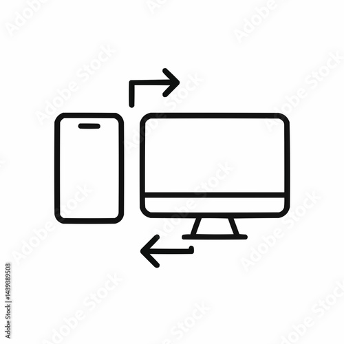 Outlined smartphone and desktop connected — cross-platform development.