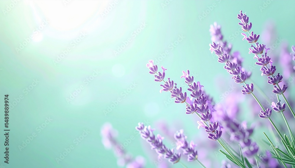 Naklejka premium Lavender blooms under soft sunlight nature scene close-up photography serene environment tranquil viewpoint