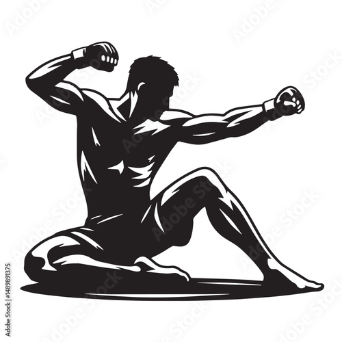 Mixed Martial Arts (MMA) Silhouette line art vector illustration on white background