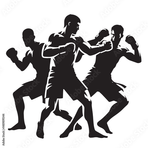 Mixed Martial Arts (MMA) Silhouette line art vector illustration on white background