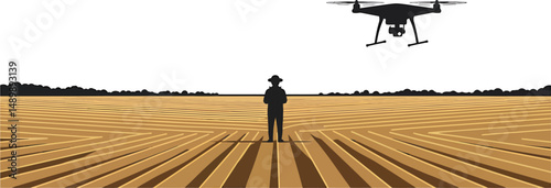 Drone Operator Over Farmland - Minimalist Vector
