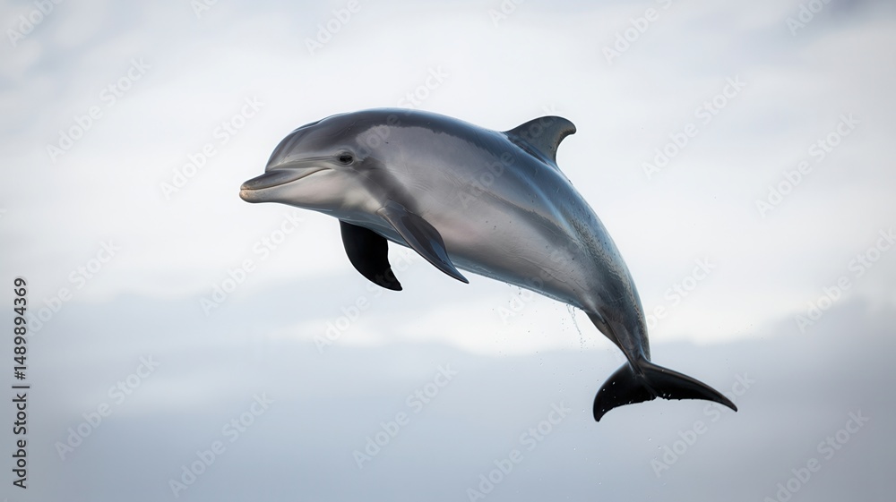 Obraz premium Dolphin Isolated on White Background – Marine Mammal Close-Up, Ocean Animal, Playful Sea Creature, Wildlife Photography, Aquatic Life Image, Clear White Background for Design Use