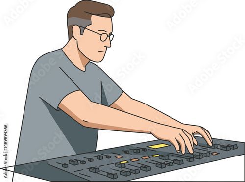 Sound Engineer Adjusting Audio Levels - Minimalist Vector