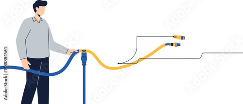 Network Technician Plugging Cables - Minimalist Vector