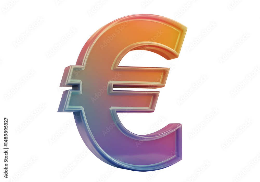 Fototapeta premium Gradient Euro Symbol. Colorful currency sign. 3D icon, plastic illustration style on transparent or white background
