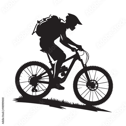 Mountain Biking Silhouette line art vector illustration on white background