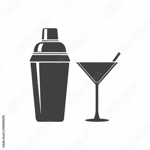 Cocktail Shaker Drink and Martini Glass Icon vector design.