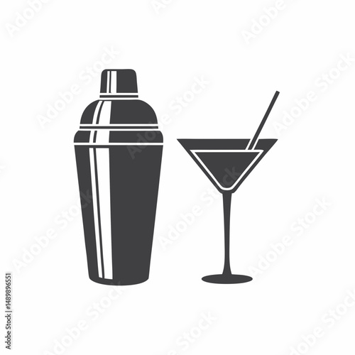 Cocktail Shaker Drink and Martini Glass Icon vector design.