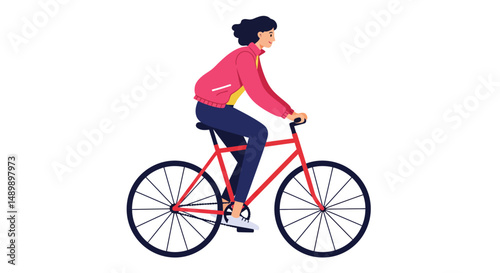 Woman Riding Bicycle with Basket of Vegetables