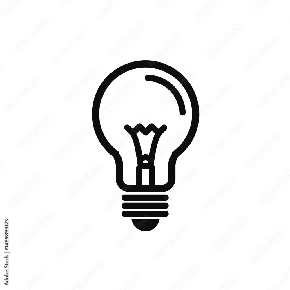 Lightbulb icon on white, the concept of inspiration Lightbulb icon on white, the concept of inspiration