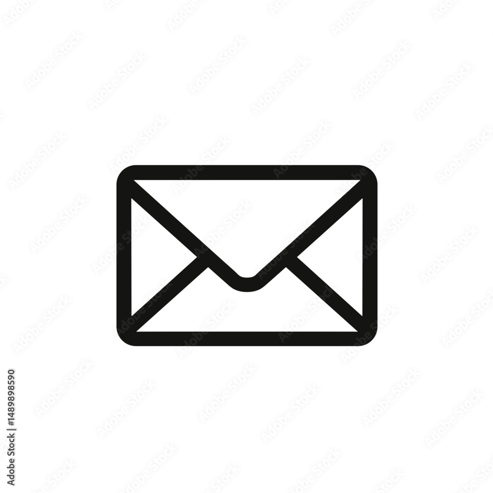 Envelope icon in black outline on white, the concept of communication Envelope icon in black outline on white, the concept of communication