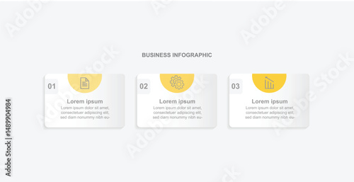 Three step process infographic brochure. graphic with column and paper design