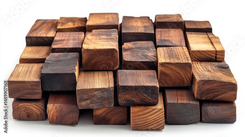 A pile of wood blocks stacked on top of each other