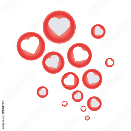 set of glossy red hearts