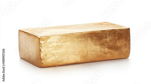 A gold brick is sitting on a white background