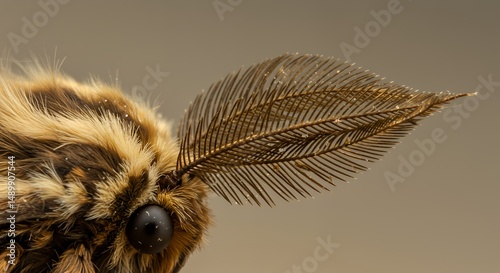 Detailed Close-Up of a  Moth with Unique Feather-like Antennae