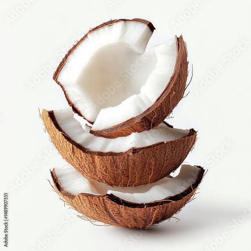Three pieces of coconut are stacked on top of each other