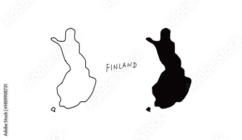 シンプルなフィンランドの地図の手書きベクターイラスト