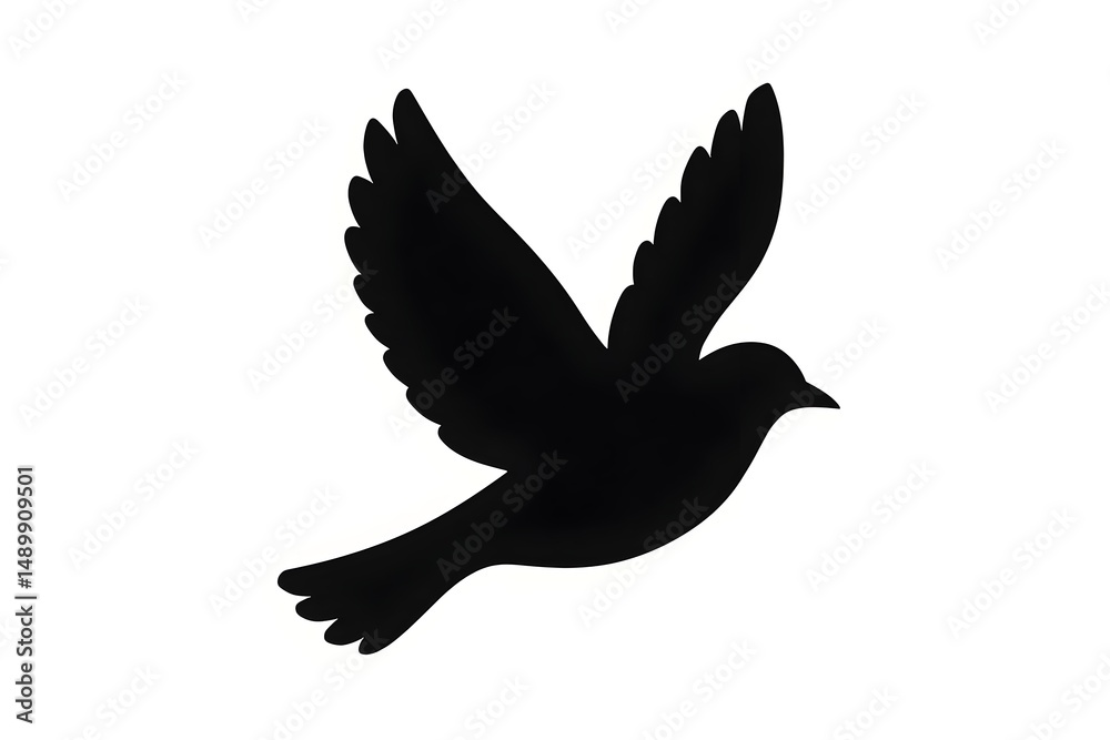 Fototapeta premium Simple Black Dove in Flight Silhouette on White Background