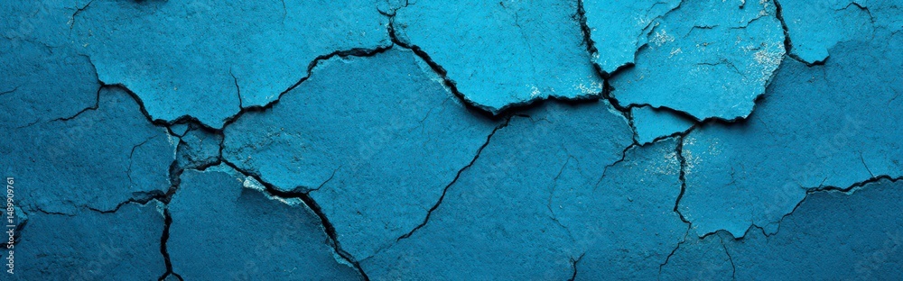 Obraz premium High Detail Cracked Clay Surface with Abstract Depth in Vibrant Blue Color Palette