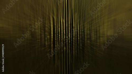 Abstract animation of shimmering golden vertical lines with texture. Light rays emanate from the center outwards