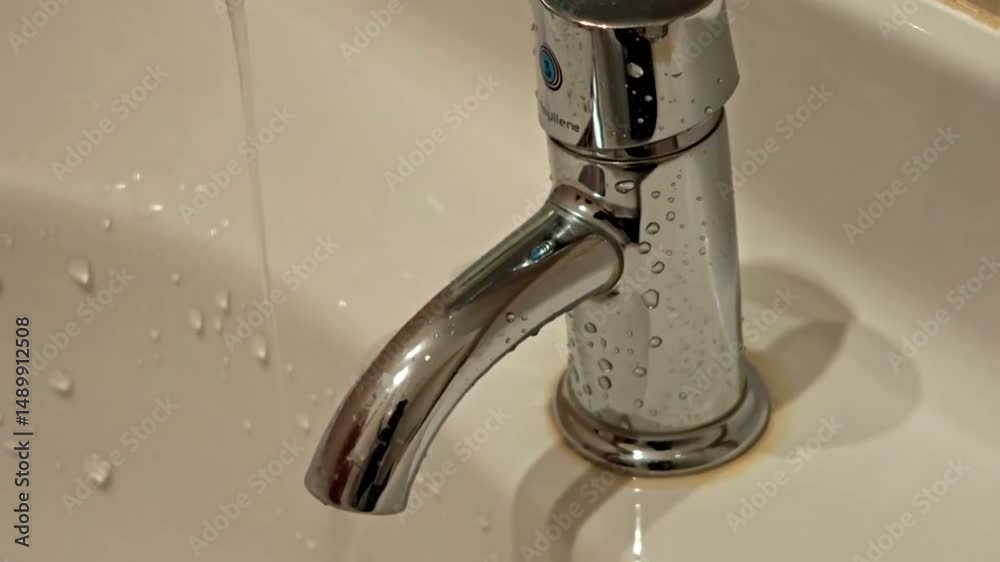 Turning On Water Faucet in Slow Motion for Refreshing Hygiene