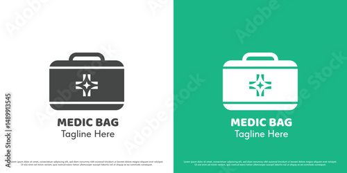 First aid bag logo design illustration. Silhouette first aid medical medicine health ambulance. Simple minimal geometric icon symbol.