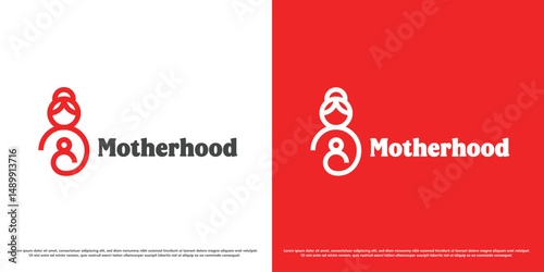 Mother baby clinic logo design illustration. Silhouette illustration support mother and baby health. Abstract geometric icon symbol calm gentle people simple minimal.