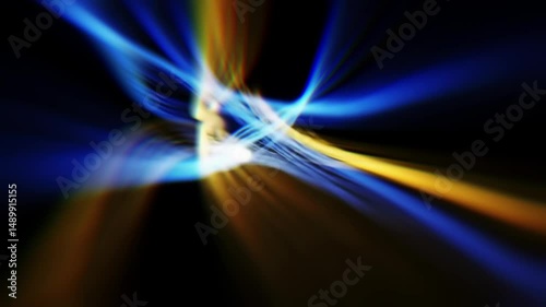 Abstract animation of flowing blue and yellow curved light streaks. Soft, glowing lines moving across a dark background