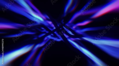 Abstract animation of blue and pink light streaks crossing and intertwining. Flowing, energetic lines on a dark background