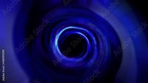 Abstract animation of a deep blue concentric ring tunnel. Hypnotic, pulsating light circles moving forward on black