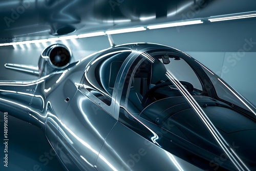 Futuristic Aircraft Design: Sleek Cockpit and Engine, Innovative Aerodynamics Showcase Cutting-Edge Technology in Aviation, Advanced Transportation System for the Future.