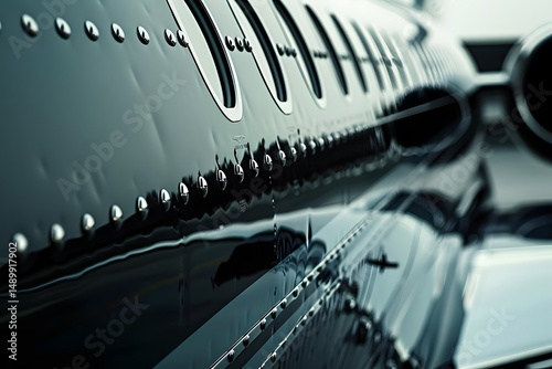 Sleek Private Jet Design: Exploring the Aesthetics of Luxury Air Travel with Polished Metal Accents and Streamlined Body, Showcasing Superior Engineering and Technological Advancements in Aviation.