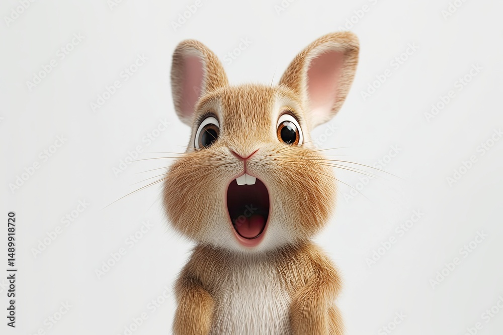 Obraz premium A Cute Cartoon Bunny Expressing Surprise with Big Eyes and Open Mouth, Portrayed in a Whimsical Style Against a Bright White Background