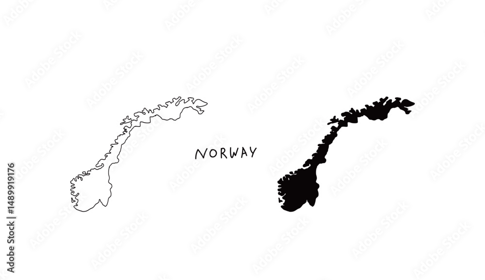 Obraz premium シンプルなノルウェーの地図の手書きベクターイラスト