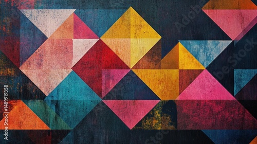 Vibrant triangles intersect on a textured backdrop