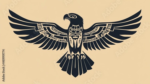 Stylized hawk illustration with tribal elements.