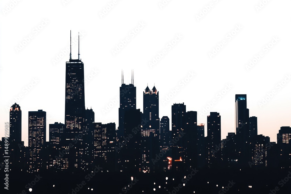 Fototapeta premium Silhouette of a city skyline at dusk