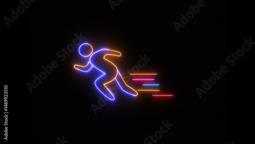 Neon blue and yellow color running Icon. Glowing run fast people icon. Racing people silhouette sign concept. Neon line a man run or racing icon