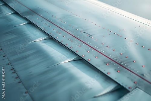 Exploring the Intricate Design of Aircraft Wings: A Close-Up View of Rivets, Panels, and Aerodynamic Flaps, Showcasing the Complexity of Flight Technology with Stunning Visuals.