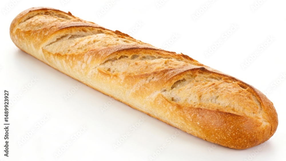 Freshly baked baguette with a golden crust and distinct slashes on top. Freshly baked baguette with a golden crust and distinct slashes on top.
